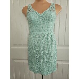 David’s Bridal Lace Dress Sz 10 Seafoam Green Side Gather Lined Padded Prom